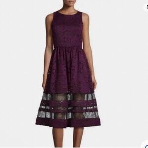 Alice + Olivia Deep Purple Lace Midi Dress